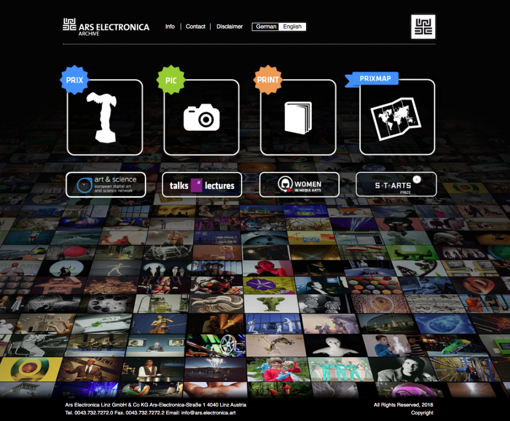 Веб-сайт Ars Electronica: главная страница