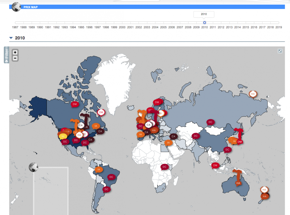Веб-сайт Ars Electronica: интерактивная карта лауреатов премии Ars Electronica